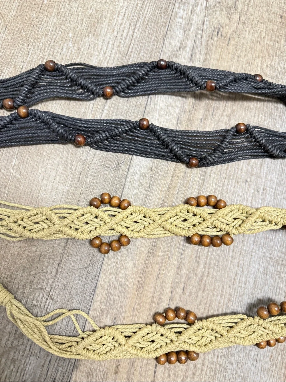 Vintage Boho Macramé Belt Set – 2 Handcrafted Belts with Wooden Beads